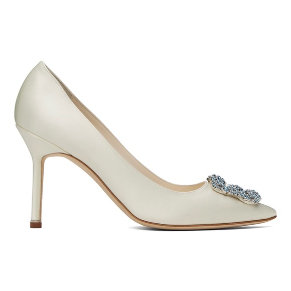 MANOLO BLAHNIK OFF-WHITE HANGISI BRIDAL HEELS - Picture 1 of 4